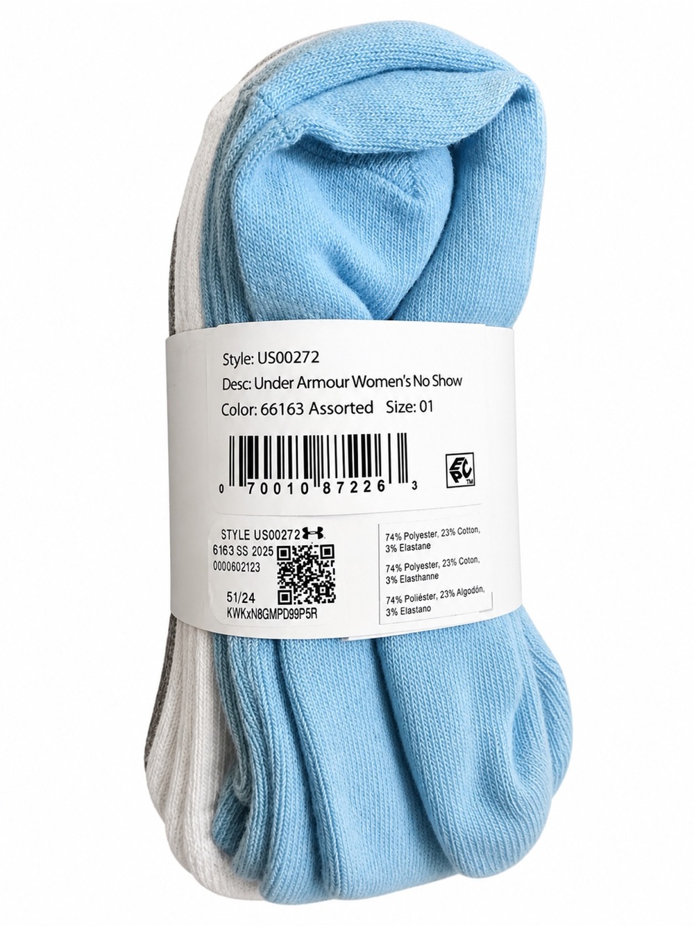 Under Armour Lightweight No-Show Socks - Gray & Light Blue - Picture 2 of 3